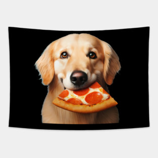 Cute Labrador Dog Eating Pizza Tapestry