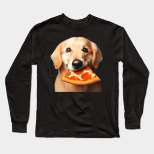 Cute Labrador Dog Eating Pizza Long Sleeve T-Shirt