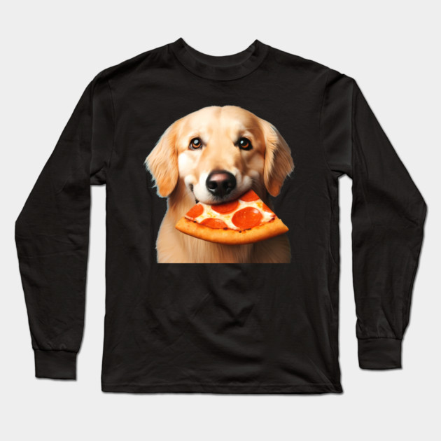 Cute Labrador Dog Eating Pizza Long Sleeve T-Shirt by logiamerch