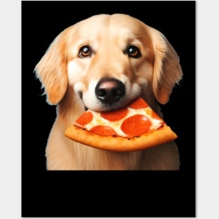 Cute Labrador Dog Eating Pizza Posters and Art