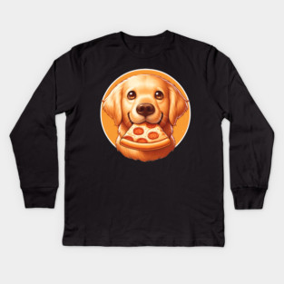 Cute Labrador Dog Eating Pizza Kids Long Sleeve T-Shirt
