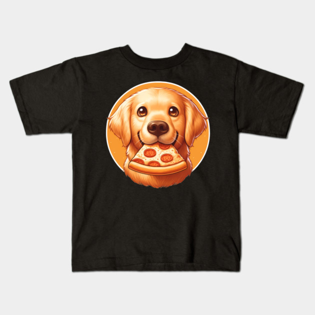 Cute Labrador Dog Eating Pizza Kids T-Shirt by logiamerch