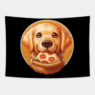 Cute Labrador Dog Eating Pizza Tapestry
