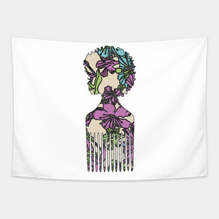 Floral Afro Pick Tapestry