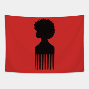 Black Woman Afro Pick Tapestry