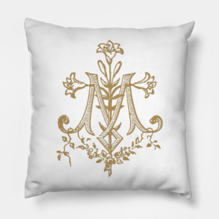 Vintage Virgin Mary Monogram Auspice Maria Pillow