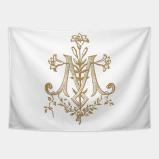 Vintage Virgin Mary Monogram Auspice Maria Tapestry
