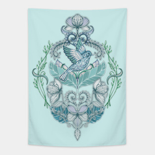 Not Even a Sparrow - hand drawn vintage bird illustration pattern Tapestry