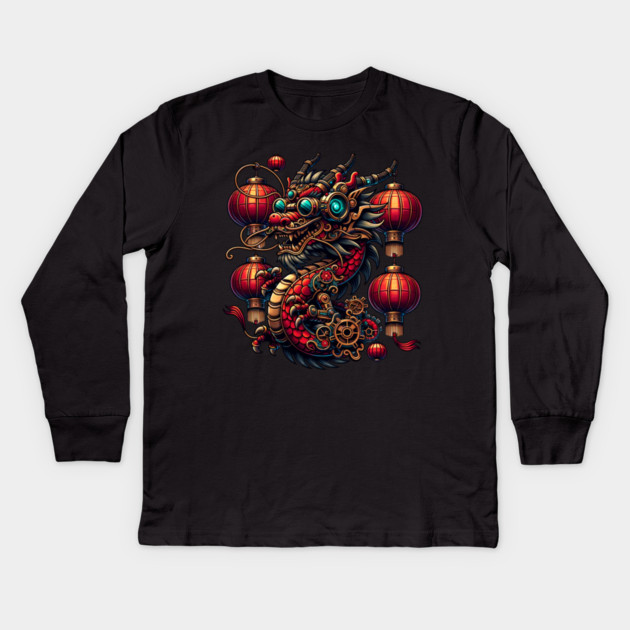 Steampunk Chinese New Year Dragon Kids Long Sleeve T-Shirt by HolidayBug