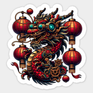 Steampunk Chinese New Year Dragon Sticker