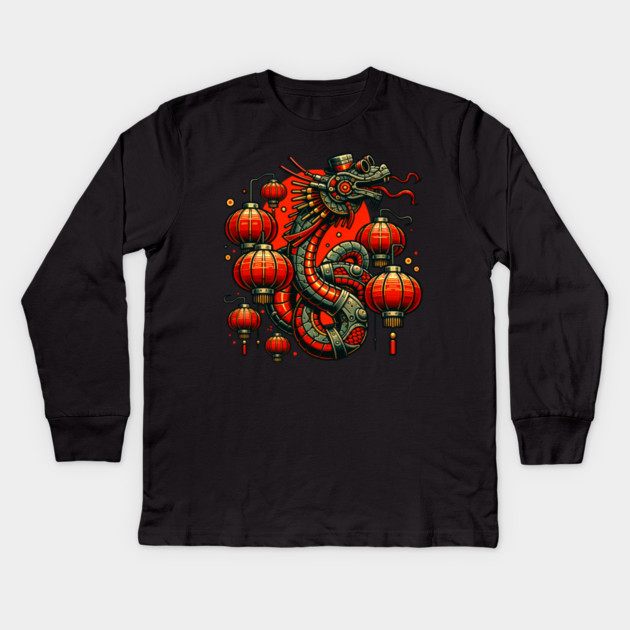 Steampunk Chinese New Year Snake Kids Long Sleeve T-Shirt by HolidayBug
