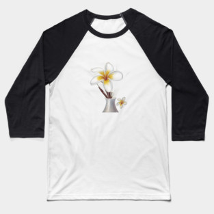 White Vase With a Narrow Neck, Containing Two Plumeria Flowers Baseball T-Shirt
