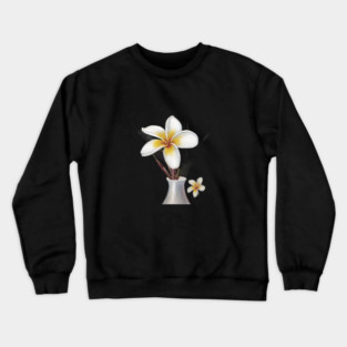 White Vase With a Narrow Neck, Containing Two Plumeria Flowers Crewneck Sweatshirt