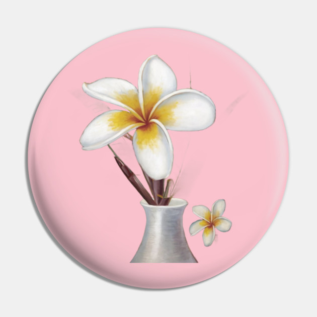 White Vase With a Narrow Neck, Containing Two Plumeria Flowers Pin by animegirlnft