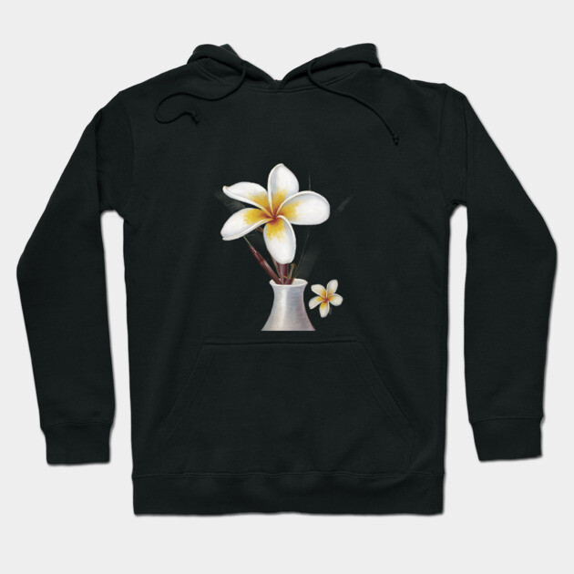 White Vase With a Narrow Neck, Containing Two Plumeria Flowers Hoodie by animegirlnft