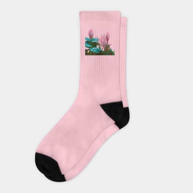 Vibrant Pink Flowers with Pointed Petals Socks by animegirlnft