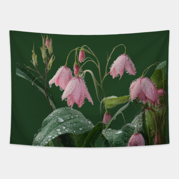 The Droplets add a Fresh and Delicate Touch to the Flowers and Their Green Leaves Tapestry by animegirlnft