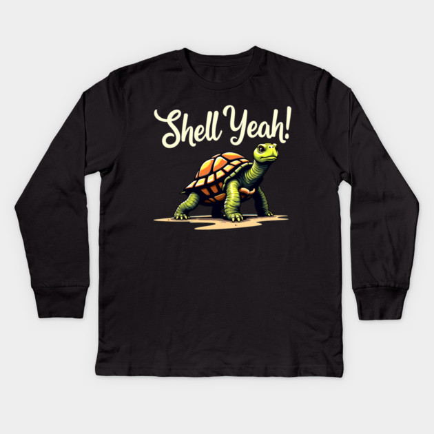 Shell Yeah - Turtle Kids Long Sleeve T-Shirt by Silly Me Studio