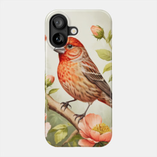 House Finch Bird Floral Painting Phone Case