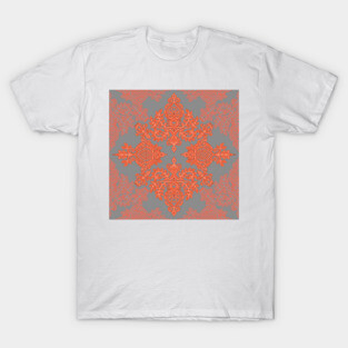 Burnt Orange, Coral & Grey doodle pattern T-Shirt