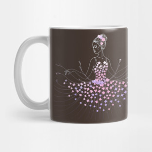 Figure in An Elaborate Dress Adorned With Floral Patterns, Mug