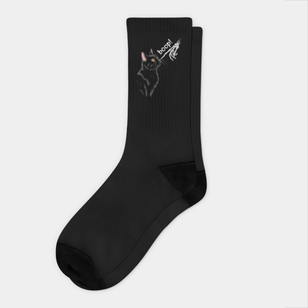 Boop! Halloween Cat and Skeleton Hand Design Socks by Designed By Marty