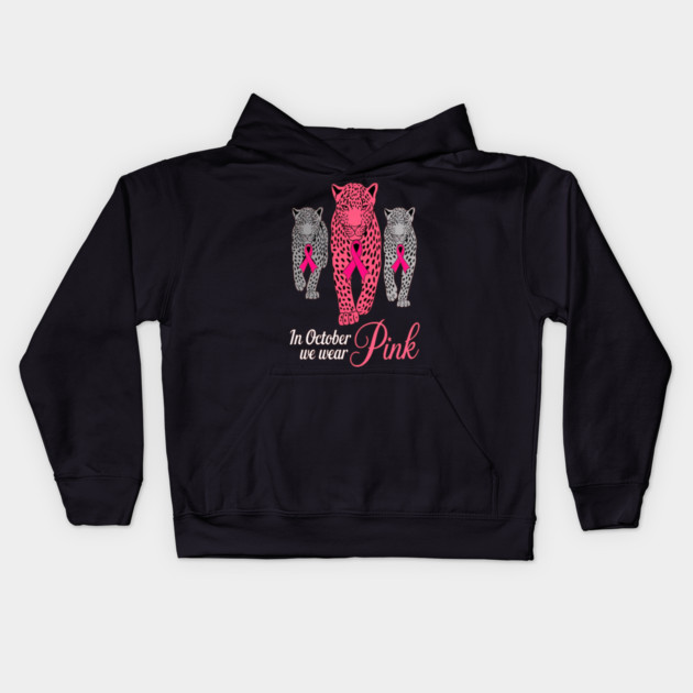 In October We Wear Pink Leopards Design Kids Hoodie by BirdsnStuff