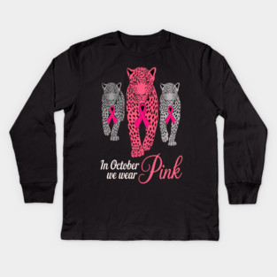 In October We Wear Pink Leopards Design Kids Long Sleeve T-Shirt