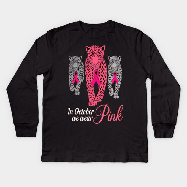 In October We Wear Pink Leopards Design Kids Long Sleeve T-Shirt by BirdsnStuff