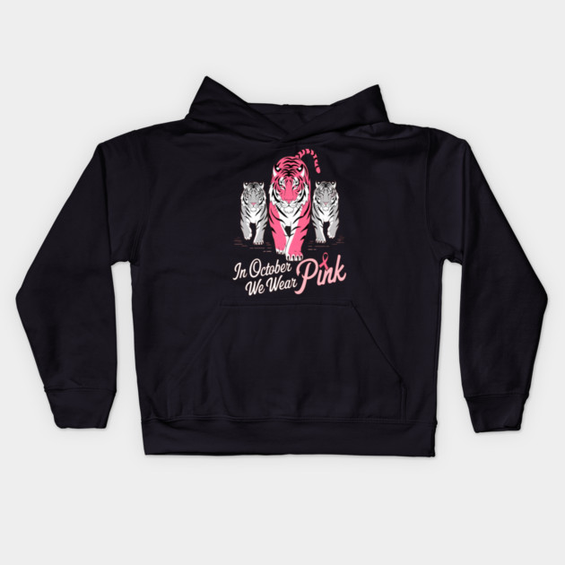 Tigers We Wear Pink October Breast Cancer Awareness Kids Hoodie by BirdsnStuff