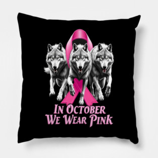 Pink Ribbon Wolves Breast Cancer Awareness Pillow
