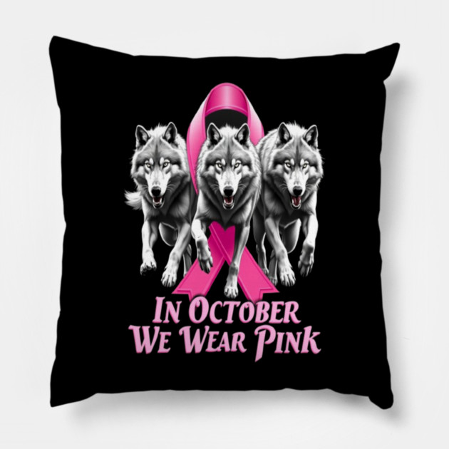 Pink Ribbon Wolves Breast Cancer Awareness Pillow by BirdsnStuff