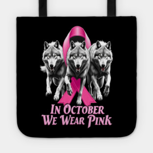 Pink Ribbon Wolves Breast Cancer Awareness Tote