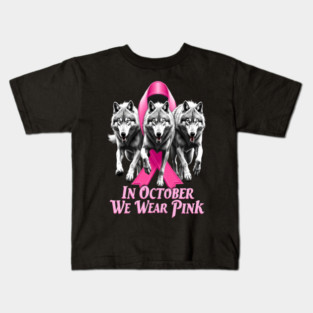 Pink Ribbon Wolves Breast Cancer Awareness Kids T-Shirt