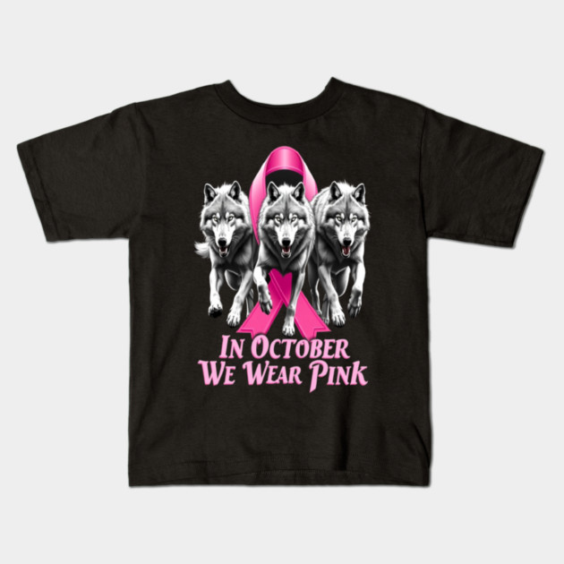 Pink Ribbon Wolves Breast Cancer Awareness Kids T-Shirt by BirdsnStuff