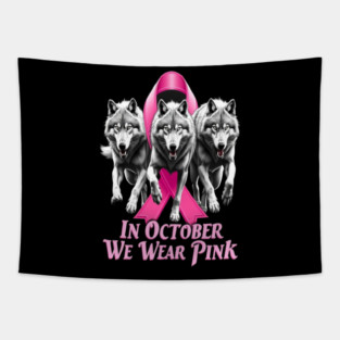 Pink Ribbon Wolves Breast Cancer Awareness Tapestry