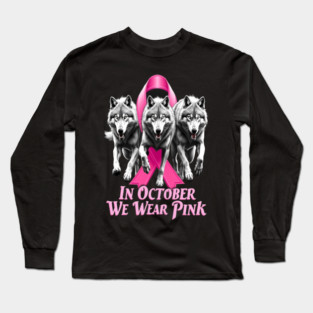Pink Ribbon Wolves Breast Cancer Awareness Long Sleeve T-Shirt