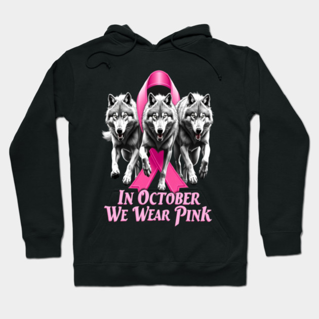 Pink Ribbon Wolves Breast Cancer Awareness Hoodie by BirdsnStuff