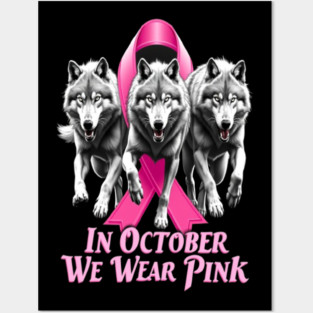 Pink Ribbon Wolves Breast Cancer Awareness Posters and Art