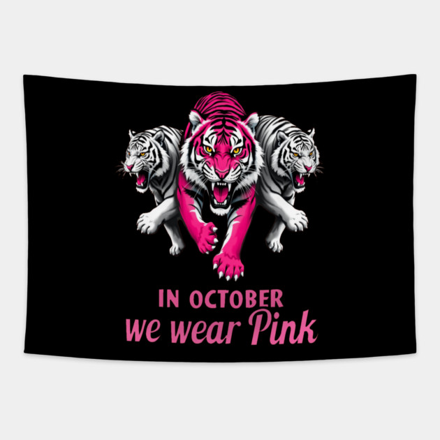 Pink Ribbon Tigers Breast Cancer Awareness Tapestry by BirdsnStuff
