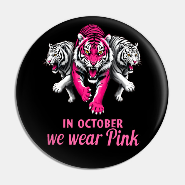 Pink Ribbon Tigers Breast Cancer Awareness Pin by BirdsnStuff