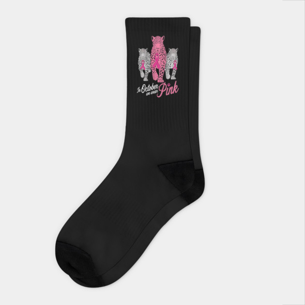 Leopard Pink Ribbon Breast Cancer Awareness Design Socks by BirdsnStuff