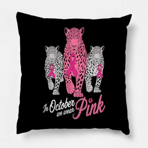 Leopard Pink Ribbon Breast Cancer Awareness Design Pillow by BirdsnStuff