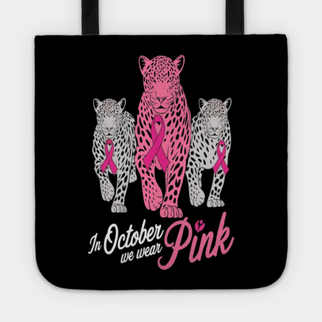 Leopard Pink Ribbon Breast Cancer Awareness Design Tote by BirdsnStuff