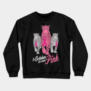 Leopard Pink Ribbon Breast Cancer Awareness Design Crewneck Sweatshirt