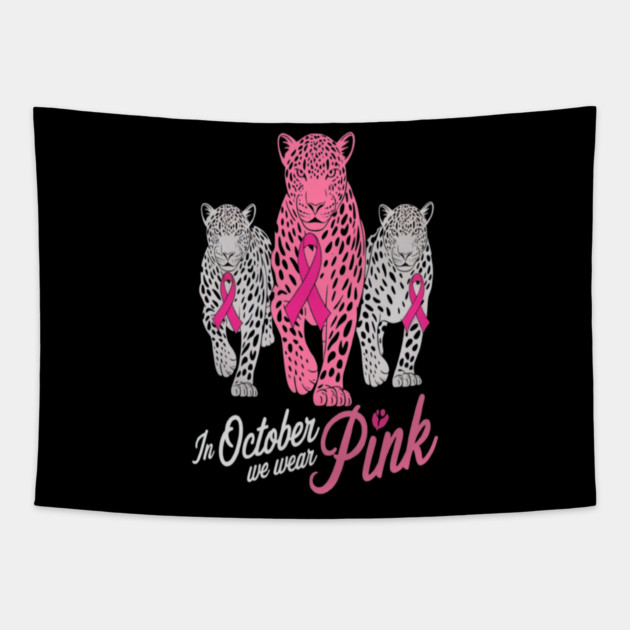 Leopard Pink Ribbon Breast Cancer Awareness Design Tapestry by BirdsnStuff