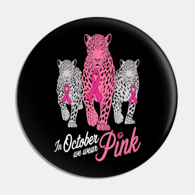 Leopard Pink Ribbon Breast Cancer Awareness Design Pin by BirdsnStuff