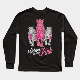 Leopard Pink Ribbon Breast Cancer Awareness Design Long Sleeve T-Shirt