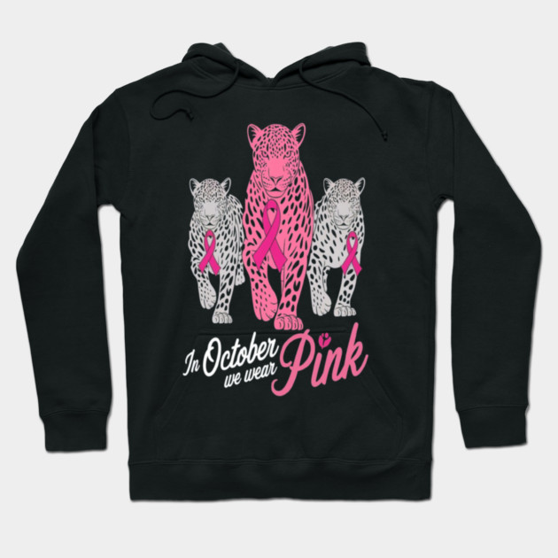 Leopard Pink Ribbon Breast Cancer Awareness Design Hoodie by BirdsnStuff