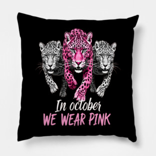 October Breast Cancer Awareness Leopard Cat Design Pillow